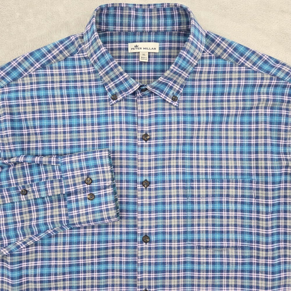 Peter Millar Crown Performance Flannel Sport Shirt Mens XL Blue Haze MF18EW63BL